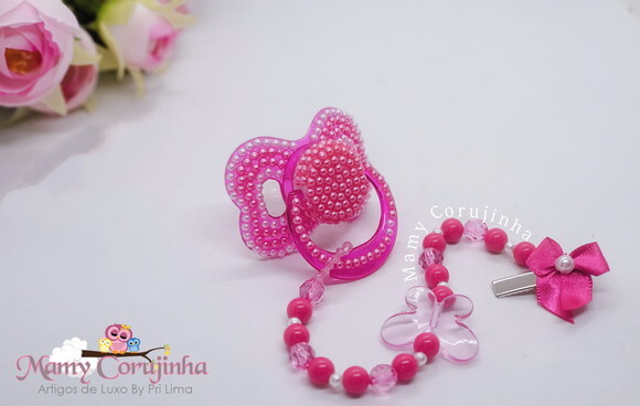 Chupeta Pink Cristal e Perola