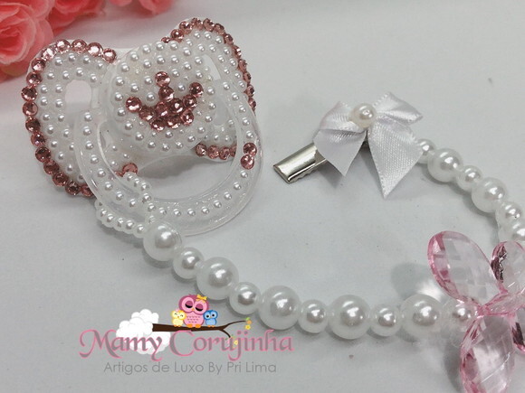 Chupeta princessa strass rosa bebe
