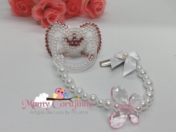Chupeta princessa strass rosa bebe
