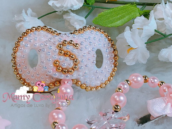 Chupeta S rosa bebe com dourado