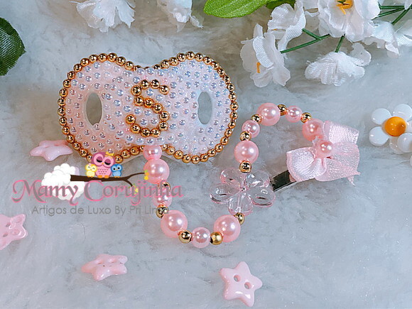 Chupeta S rosa bebe com dourado