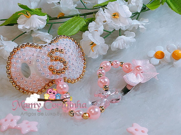 Chupeta S rosa bebe com dourado
