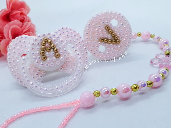 Chupeta rosinha + prendedor luxo A