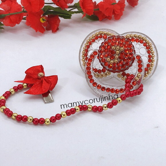 Chupeta strass vermelho linda