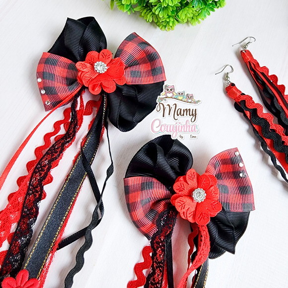 Duplinha de Laço Vermelho Preto