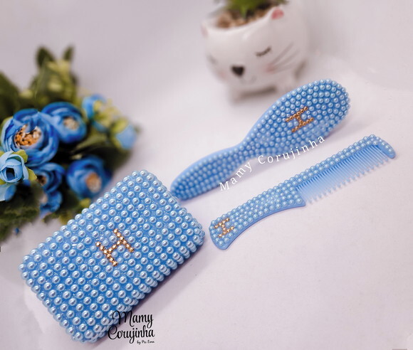 Kit Azul Saboneteira + Pente Escova H