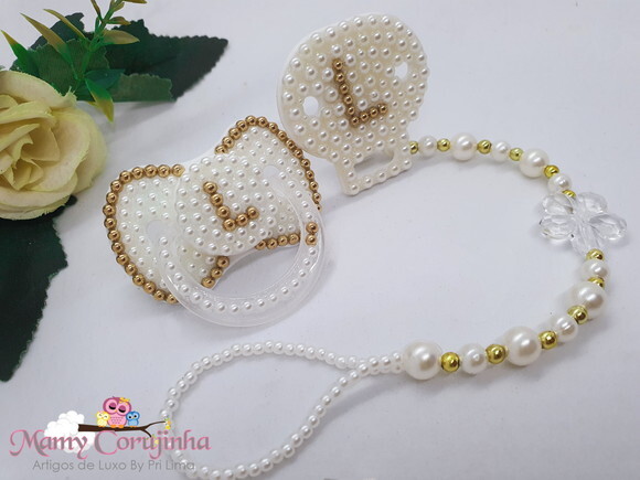 Kit chupeta + prendedor luxo marfim L