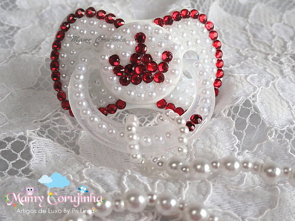 KIT Chupeta Lillo Princess vermelho + prendedor Luxo flor