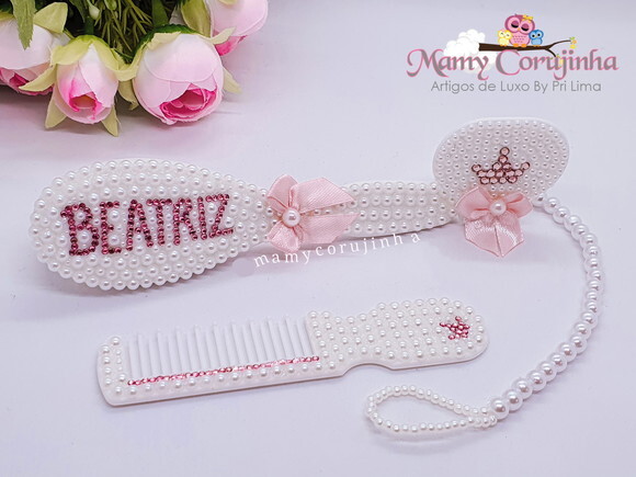 Kit escova + pente + prendedor de Luxo Beatriz