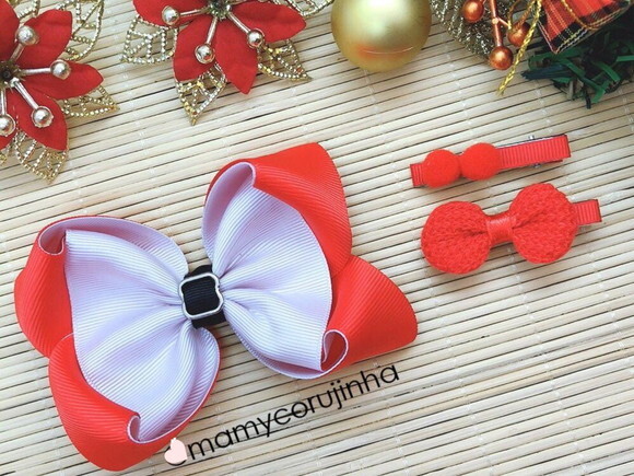 kIT Laço Papai Noel + Par de Hair clips