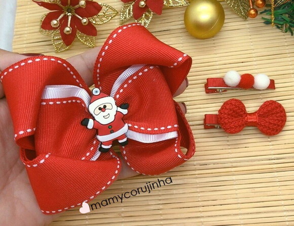 kIT Laço Papai Noel 2 + Par de Hair clips