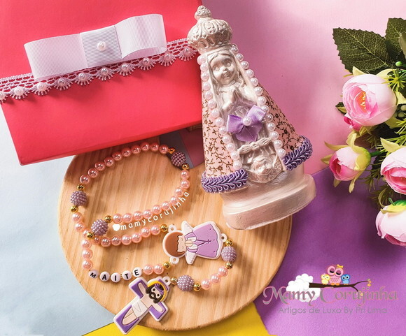 Kit N.S. Aparecida Baby + Terço + caixa lilas