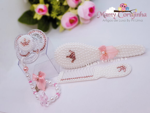 Kit Pente + escova + chupeta + prendedor fixo princess