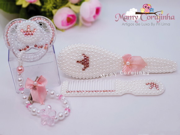 Kit Pente + escova + chupeta + prendedor fixo princess