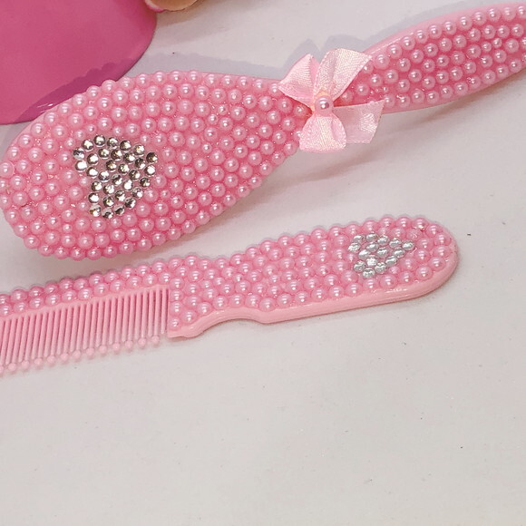 Kit pente + escova rosa coração