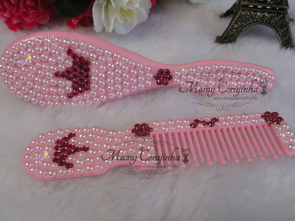 Kit pente + escova rosa princess