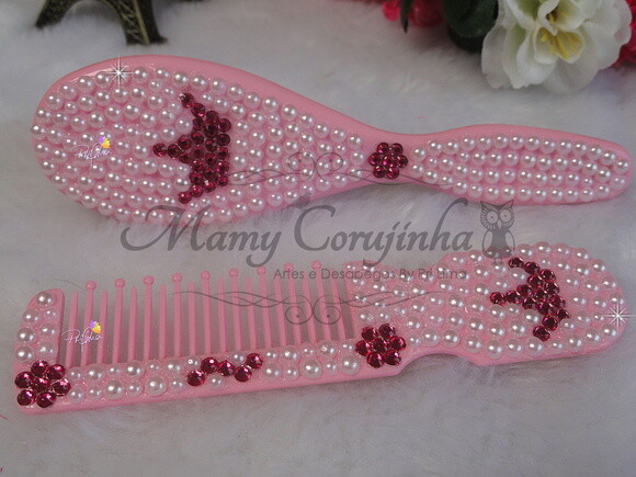 Kit pente + escova rosa princess
