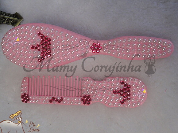 Kit pente + escova rosa princess