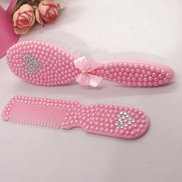 Kit pente + escova rosa coração