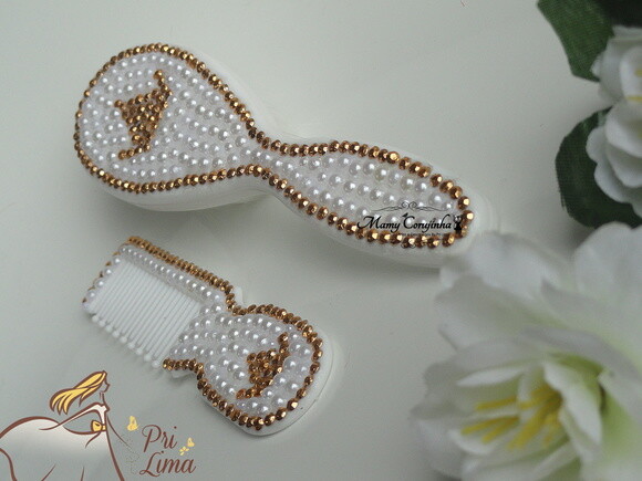 Kit pente bebe + escova coroa dourada
