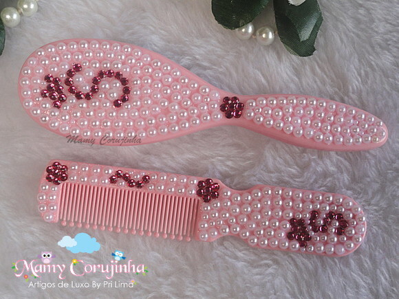 Kit pente bebe + escova rosa