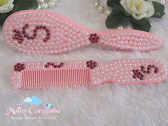 Kit pente bebe + escova rosa