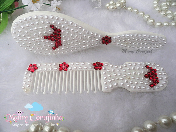 Kit pente bebe + escova Vermelho coroa