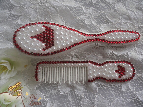 Kit pente bebe + escova Vermelho