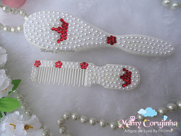 Kit pente bebe + escova Vermelho coroa
