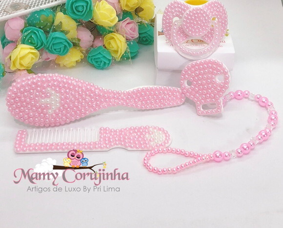 Kit pente escova + chupeta + prendedor Luxo