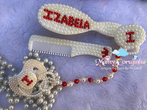 Kit pente escova + chupeta + prendedor Luxo
