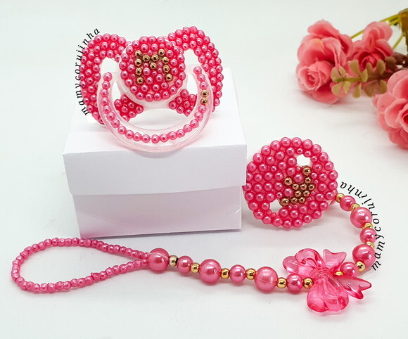 Kit pink chupeta + prendedor luxo