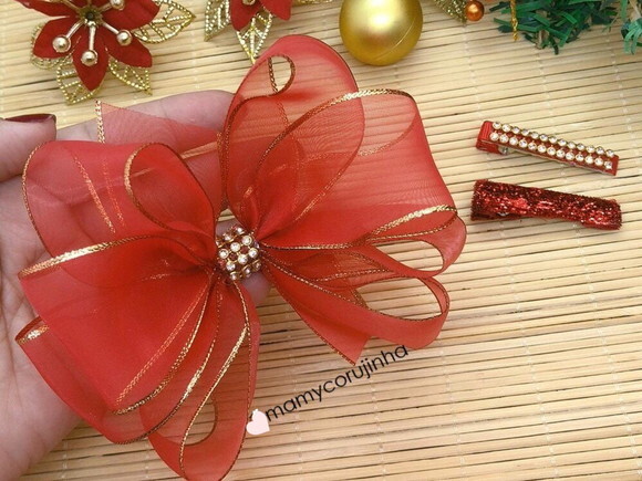 Laço Organza luxo + par de hair clips