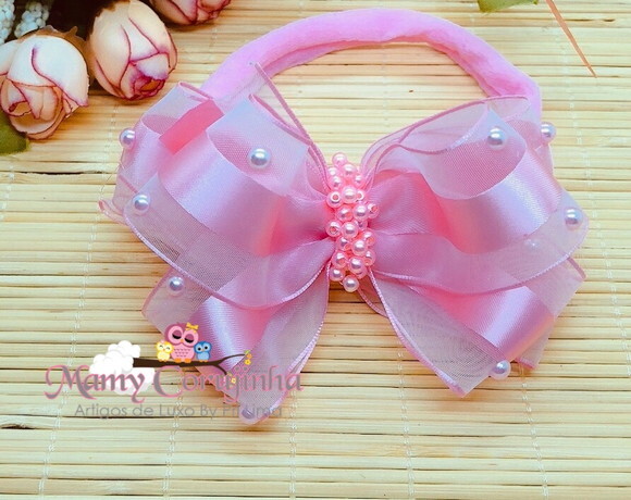 LAÇO ORGANZA CHUVA DE PÉROLAS ROSA