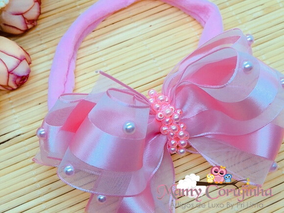 LAÇO ORGANZA CHUVA DE PÉROLAS ROSA
