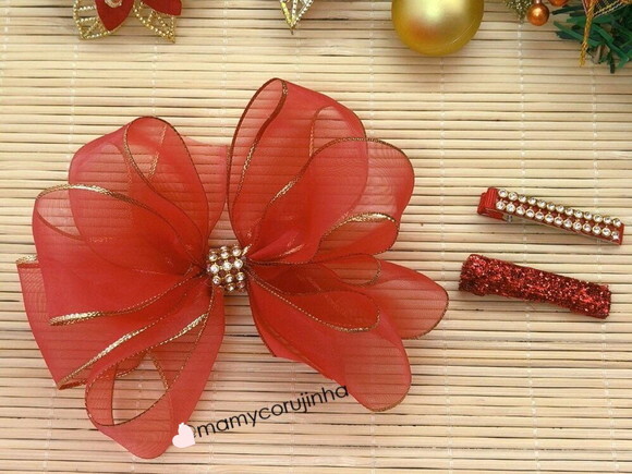 Laço Organza luxo + par de hair clips