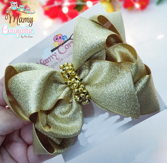 Laço Organza Luxo Dourado com Chuva de Perolas 2