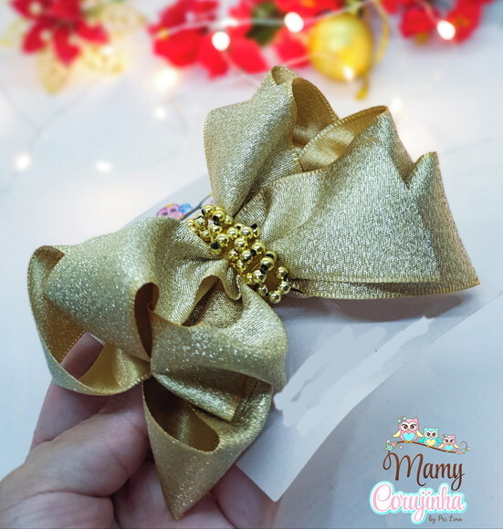 Laço Organza Luxo Dourado com Chuva de Perolas 2