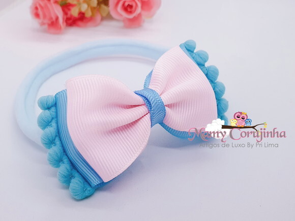 Laço pompom RN Rosa candy