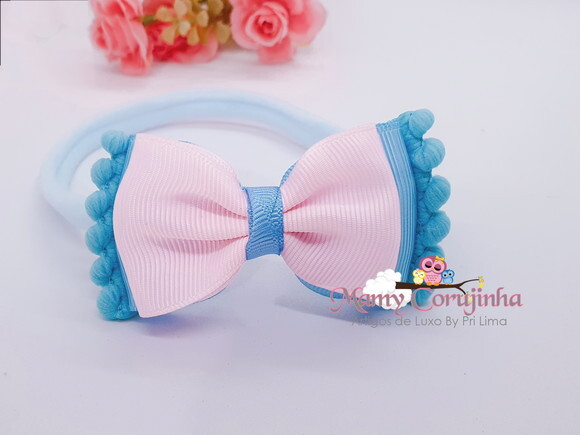 Laço pompom RN Rosa candy