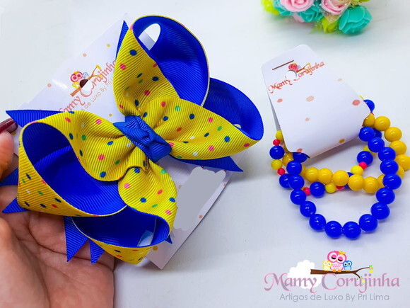 Lindo laço bolinhas + trio de pulseiras