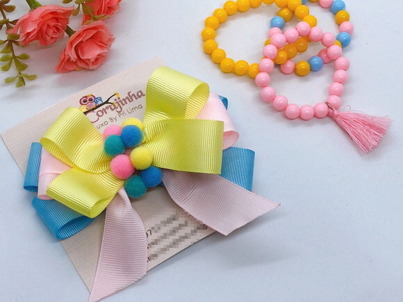LINDO LAÇO CANDY COLOR + TRIO DE PULSEIRAS