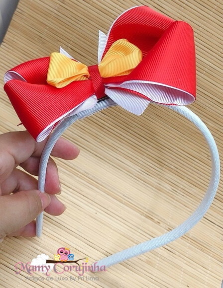 LINDO LAÇO REMOVÍVEL VERMELHO/AMARELO COM TIARA