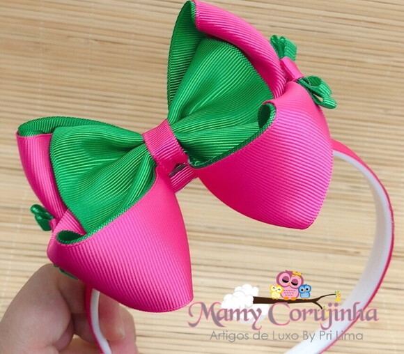 LINDO LAÇO REMOVÍVEL PINK/VERDE COM TIARA