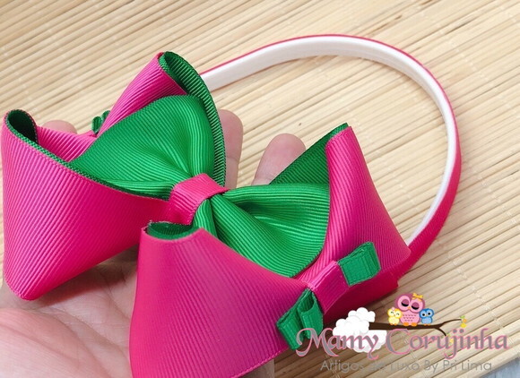 LINDO LAÇO REMOVÍVEL PINK/VERDE COM TIARA