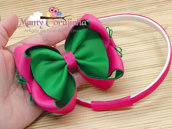 LINDO LAÇO REMOVÍVEL PINK/VERDE COM TIARA