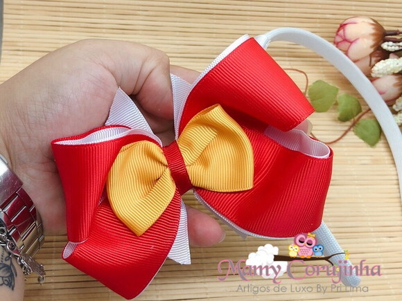 LINDO LAÇO REMOVÍVEL VERMELHO/AMARELO COM TIARA