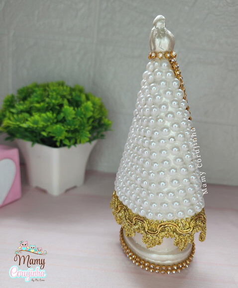 Nossa Senhora 16cm em Pedrarias Branca e Dourado