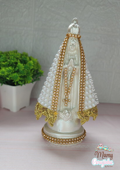 Nossa Senhora 16cm em Pedrarias Branca e Dourado