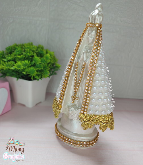 Nossa Senhora 16cm em Pedrarias Branca e Dourado